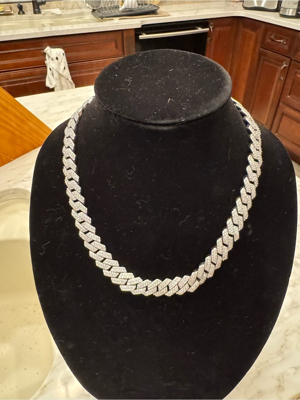 Sterling-Effect Pavé Cuban Link Necklace in Silver